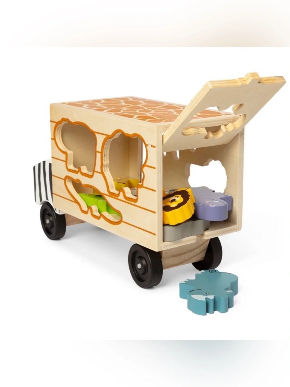 Melissa & Doug Safari Animal Rescue Truck- Shape-Sorting -7 animals, 2 workers